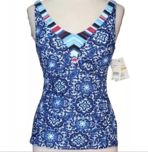 Neu mit Etikett $ 55 24th & Ocean Viva La Frida bedruckter Tankini Badeanzug Oberteil mittelblau - Bild 1 von 11