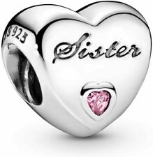 PANDORA 791946PCZ Women 925 Silver Pink Zircon Sister Love Heart Charm
