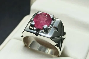 Natural 6 Carat Deep Red Ruby Sterling Silver 925 Handmade Red Yaqoot Mens Ring - Picture 1 of 12