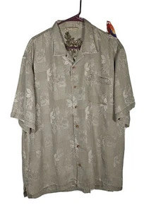Tommy Bahama Camisa Hombre XL Moca Marrón Botón Manga Corta 100% Seda Material  - Imagen 1 de 7