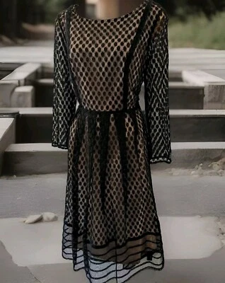 BETTY JACKSON NEGRO Mujer Negro Desnudo Punto Malla Tul Ocasión Vestido Talla 12 Foto 1 de 4