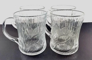 4) Arcoroc Canterbury Crocus Mugs 10 oz Glass Coffee Teacups 4" Tall ~ Retired - Picture 1 of 7