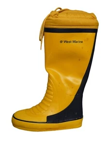 West Marine Tall Blue Yellow Rubber Boat Deck Boots size 4 with drawstring - Picture 1 of 9