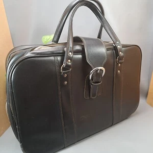 vintage black vinyl 3 compartment hand luggage travel case retro 70s vtg - Picture 1 of 6