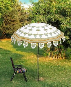 Outdoor Hand Block Print Cotton Umbrella Hotels, Restaurants, Garden Decor. - Picture 1 of 11