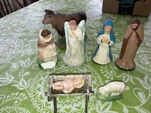 VINTAGE NATIVITY SET SCENE 7 PIECE CHRISTMAS HOLIDAY JESUS BIRTH- Replacement - Imagen 1 de 5