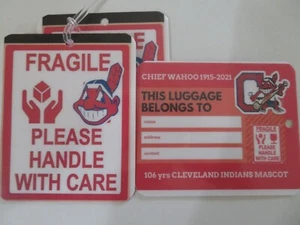CHIEF WAHOO INDIOS CLEVELAND MASCOTA-LOTE RETIRADO DE 3 ETIQUETAS DE EQUIPAJE (Ver Detalles) - Imagen 1 de 8