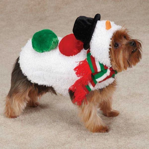 Casual Canine Dog Jacket Snowman Festive Warm Hook & Loop Plush Scarf Pom Poms  - Image 1 of 1