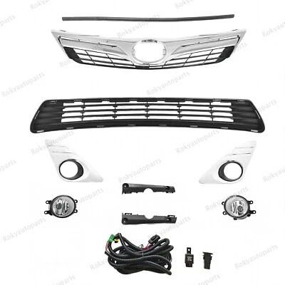 For 2012-14 Camry LE XLE Front Bumper Upper Lower Grille w/ Seal + Fog Light Kit - Image 1 of 4
