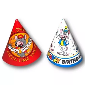 🌟����RARO Set di 2 cappelli vintage Showbiz Pizza Time Theatre per feste di compleanno 🙂 - Foto 1 di 7