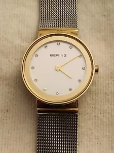 Bering Classic Women's Crystal Accent Two-Tone Mesh Bracelet Watch #10126-001 - Picture 1 of 16