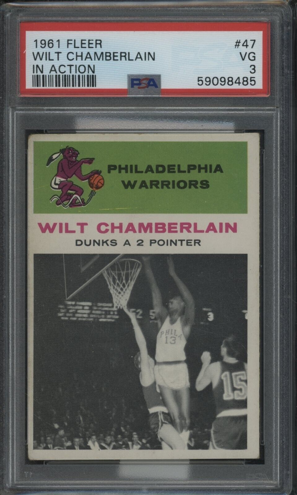 1961 Fleer Basketball #47 Wilt Chamberlain In Action RC Rookie HOF PSA 3 VG