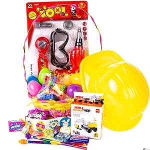 Boy Yellow Construction Worker & Blocks Toy Filled 143pc Easter Basket Gift Set - Picture 1 of 2