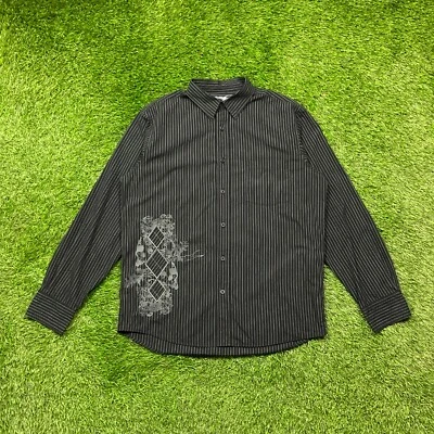 Рубашка на пуговицах мужская Anchor синяя в тонкую полоску с длинным рукавом размер XL черная Y2K Cyber - Изображение 1 из 4