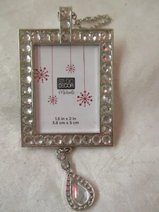 Vintage Studio Decor glass metal Christmas Ornament Picture Frame Rhinestone #34 - Picture 1 of 3
