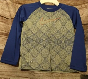Boys NIKE Long Sleeve Athletic Cut Dri-Fit Shirt New Sz 5 Blue Gray Abstract Bal - Picture 1 of 5