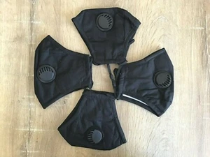 4 PIEZAS Máscara Facial Negra Tres Capas Algodón Filtro Bolsillo VÁLVULA Lavable Reutilizable - Imagen 1 de 7