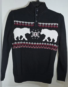 CHAPS Mens Sz Small Black Winter Polar Bear Classic Nordic Cotton Sweater - Picture 1 of 10