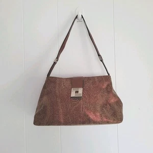 ETRO Paisley Shoulder Bag Small Purse Pouchette Brown Zip Metallic Italian - Picture 1 of 14