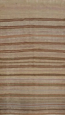Brown Kilim Turkish Area Rug 5x8 Vegetable Dye Flat-weave Striped Carpet - Image 1 of 4