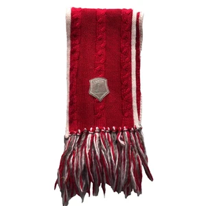 Luhta Red Cable Knit Scarf Tassels Winter Warm Chunky Knit Ski Style Accessories - Picture 1 of 6