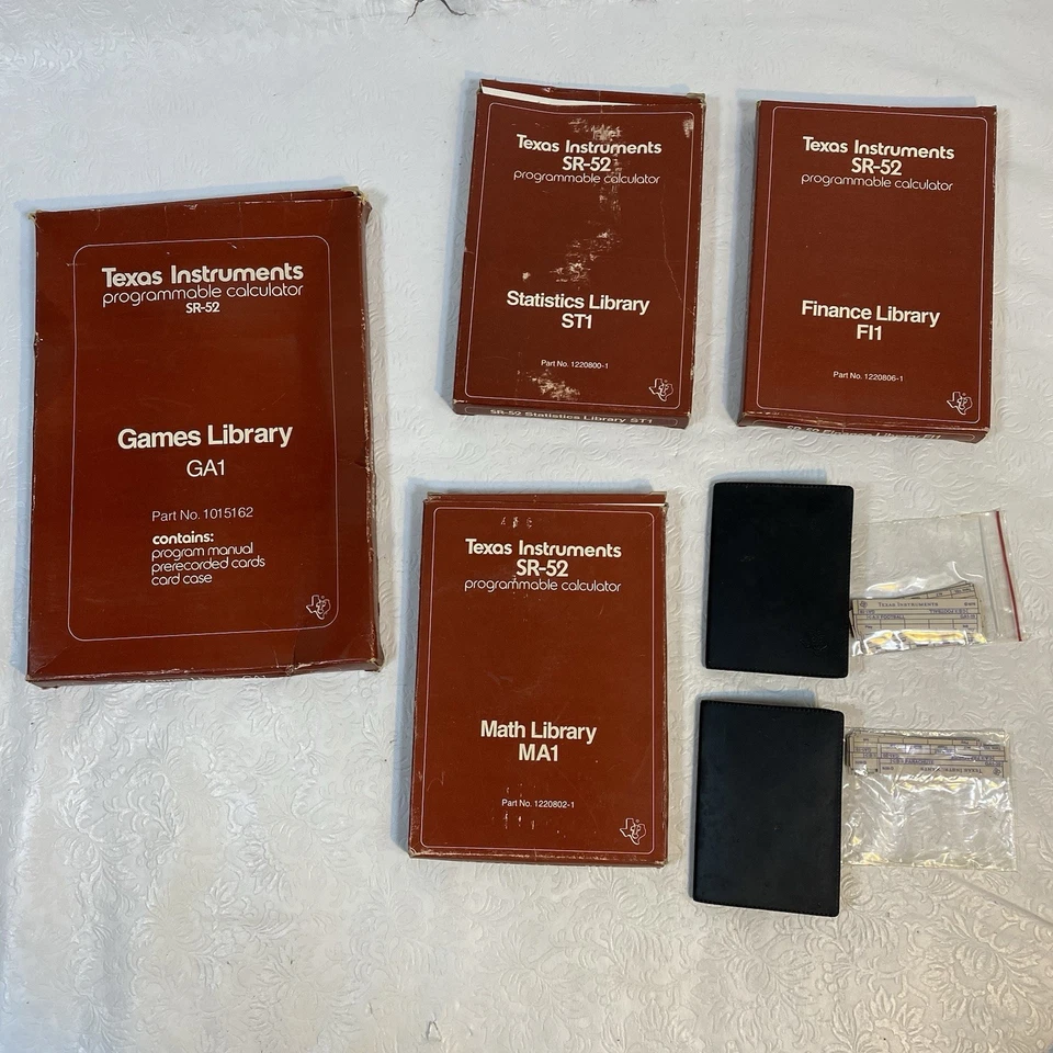 LOT Texas Instruments TI SR-52 Manuals Magnetic Cards Cases Games Library Math - Image 1 of 4