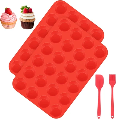 FIHODONE Muffin Backform, 2 Stück Muffinform Silikon 24 Cavity Mini Muffins Back - Bild 1 von 4