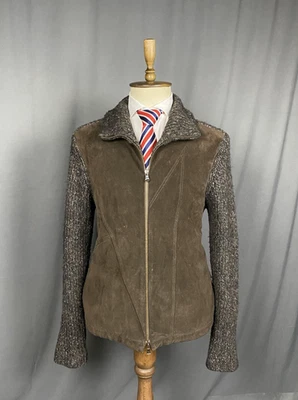 Hugo Boss Hombre Marrón Cuero Lana Cremallera Completa Chaqueta Tejida Pesada Talla 50 Foto 1 de 4