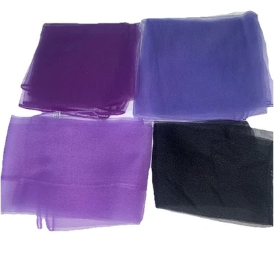 Lote de 4 cachecóis vintage de chiffon transparente cabeça pescoço roxo preto sólido MCM Rockabilly - Imagem 1 de 4