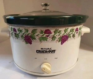 Olla de gres Rival de colección olla de cocción lenta patrón de uva de 5 cuartos de galón 3355 FUNCIONA - Imagen 1 de 13