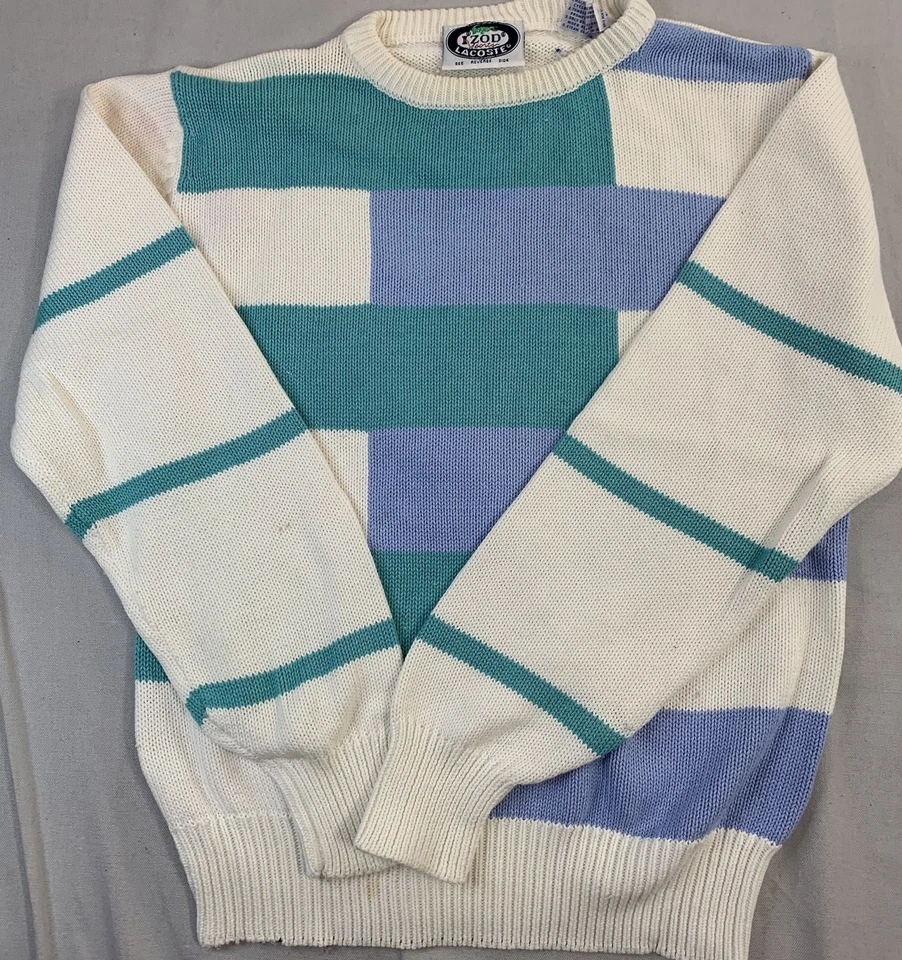 Izod Lacoste Vintage 80/90s Color Block Wool Blend CrewNeck Sweater Mens Size S - Image 1 of 4