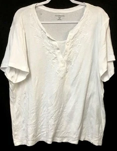 Croft & Barrow 2X top white partial buttoned embroidered short sleeve - Picture 1 of 5