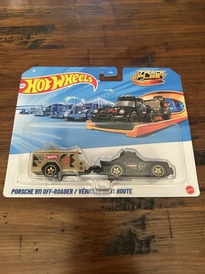 Hot Wheels Track Fleet Porsche 911 2025 todoterreno y remolque negro modelo raro Foto 1 de 4
