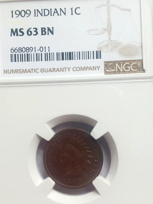 1909 INDIAN ONE CENT NGC MS63 BN - Image 1 of 4