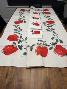 Vintage Vera Neumann Tischdecke & 4 Servietten Set - Sommerfrische Äpfel 50x66! - Bild 1 von 6