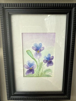 "Marco original Tammie Jirak 7x5"" arte acuarela flores violetas ACEO 3,5 x 2,5""" Foto 1 de 4