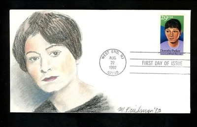 US FDC #2698 Friedman Hand Drawn HD Colored HC 1992 West End NJ Dorothy Parker - Image 1 of 2