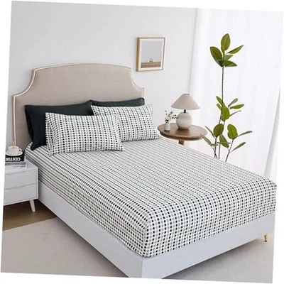 Juego de sábanas de cama tamaño bolsillos profundos - 6 piezas estampado ultra queen negro/gris cuadrado Foto 1 de 4
