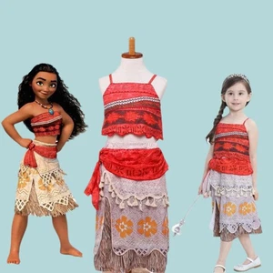 Girls Moana Costume Hawaiian Princess Fancy Cosplay Party Dress & Skirt Necklace - Picture 1 of 16
