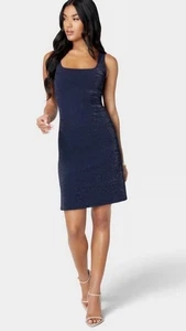 Bebe Glitzer Square Neck Flare schick schmeichelhaft marineblau Damen Gr. L neu mit Etikett - Bild 1 von 16
