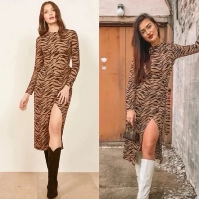 Reformation Maurita Light Brown Tiger Stripe Cutout Back Dress Size 2 - Image 1 of 4