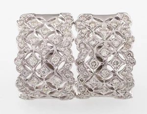 14k White Gold Round Diamond Plaque Huggie Earrings w/ Omega Backs TDW 2.50 ct - Picture 1 of 7