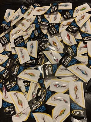 Qty 1-12 Lindy Rattl'n Flyer Ice Jigs Jigging Spoon Fishing Lures (ASSORTED) - Image 1 of 4