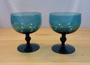Juego de 2 copas de vino azules con globo soplado italiano Mid-Century años 60 - Imagen 1 de 7
