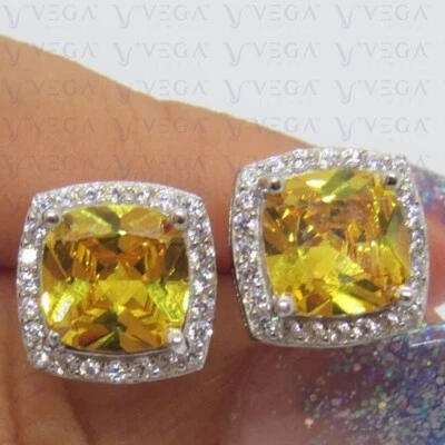 Pendiente de diamantes y citrino natural con forma de cojín de 4,72 quilates de oro blanco macizo de 14 quilates Foto 1 de 4