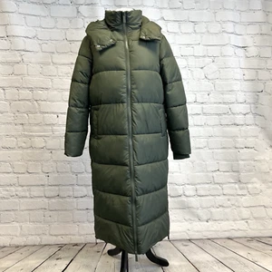 New Look Womens Khaki Green Long Puffer Jacket Coat Dog Walking UK Size 8 - Picture 1 of 21
