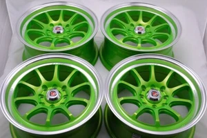 Set of 4 New 15x7 DDR Roar Green Machined Lip 15" Rims Wheels 4x100 4x114.3 30mm - Picture 1 of 3