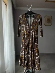 ETRO MILANO MADE IN ITALY VISCOSE FLORAL BROWN DRESS V-NECK WOMENS SIZE 42 IT - Picture 1 of 8