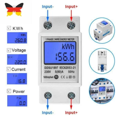 230V 80A LCD Digitale Stromzähler Stromzähler Verbrauchsmessgerät Zwischenzähler - Bild 1 von 4