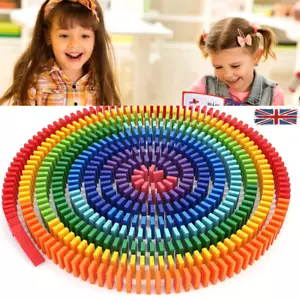 480/960pcs Colorful Wooden Dominos Blocks Set, Kids Game Educational Play Toy UK - Picture 1 of 17